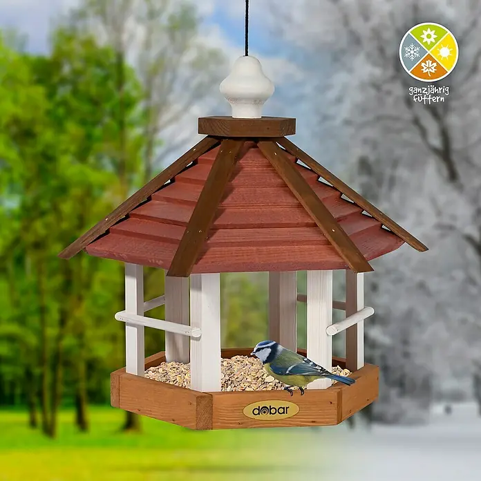 Dobar Vogelhaus Herbstfrüchte - Holz, Braun/Rot/Weiß, Sechseckig - Das Vogelhaus von Dobar ist ein attraktiver Futterplatz für Wildvögel und eine stilvolle Dekoration für jeden Garten.