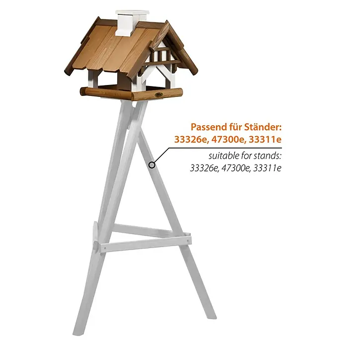 Dobar Vogelhaus Goldener Oktober - Holz, Braun/Weiß, ca. 39 x 39 x 35 cm - Dieses Bild zeigt ein hölzernes Vogelhaus mit weißem Ständer, ideal für die Fütterung von Wildvögeln im Garten oder auf der Terrasse.