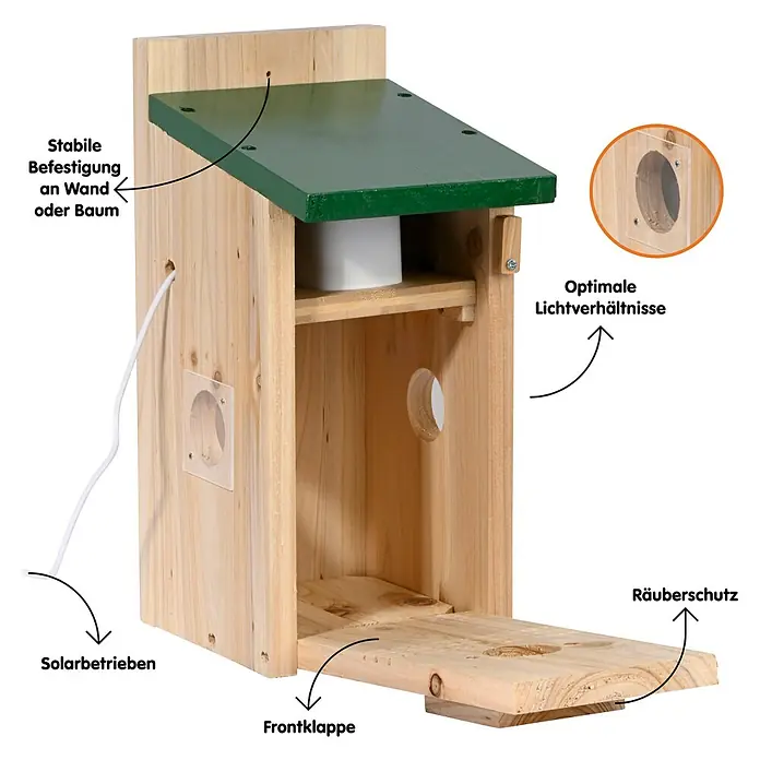 Dobar Nistkasten - Holz, Braun/Grün - Das Holzvogelhaus mit grünem Dach und Beobachtungsfenster bietet einen sicheren und komfortablen Unterschlupf für Wildvögel im Garten.
