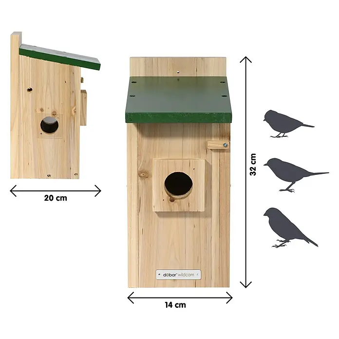 Dobar Nistkasten - Holz, Braun/Grün - Holz Vogelhaus mit grünem Dach. Ideal für den Garten, bietet Vögeln ein sicheres Zuhause und ist robust gebaut.