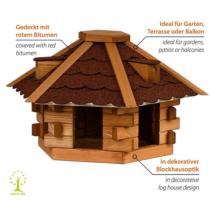 Dobar Vogelhaus Blockhaus (Rot, Holz, ca. 43 x 37 x 24 cm, Sechseckig) | BAUHAUS