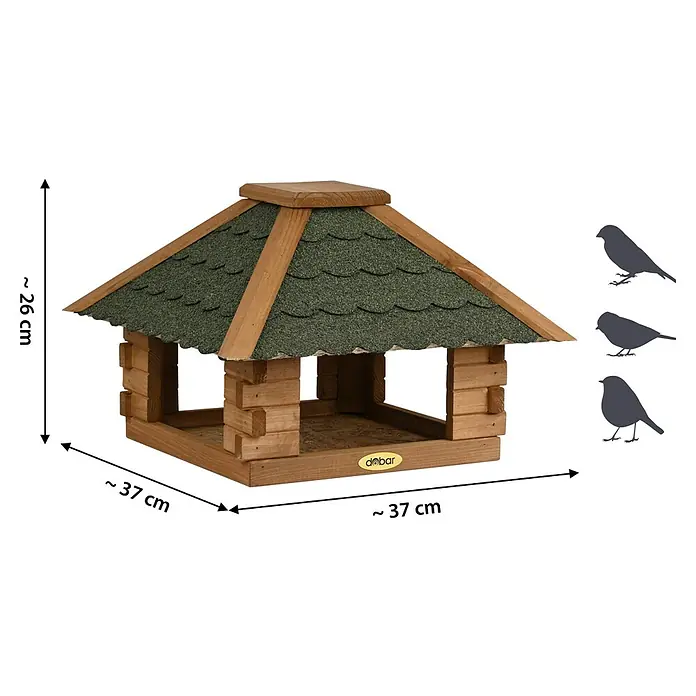 Dobar Vogelhaus Blockhaus - Holz, Grün, Viereckig - Ein rustikales, hölzernes Vogelhaus mit einem grünen Schindeldach. Ideal für den Garten und zur Beobachtung von Wildvögeln.