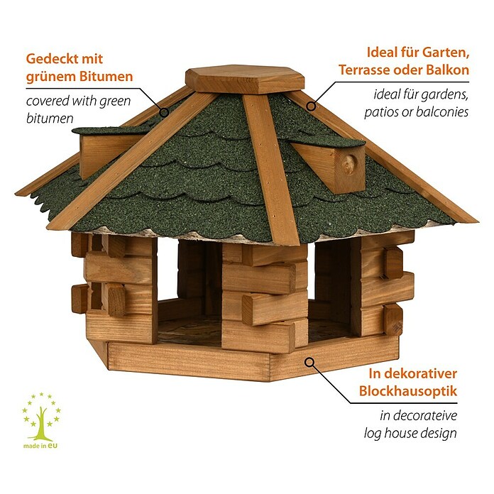 Dobar Vogelhaus Blockhaus (Grün, Holz, ca. 43 x 37 x 24 cm, Sechseckig) | BAUHAUS