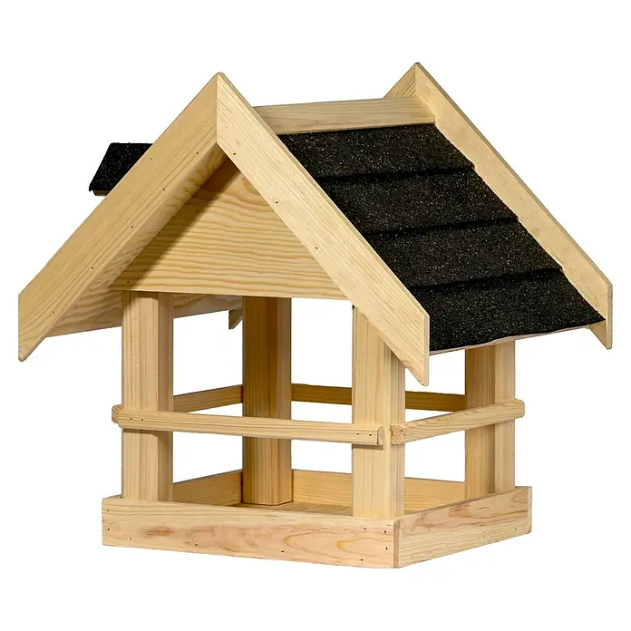 Dobar Vogelhaus Noir - Holz, Braun/Schwarz - Holzvogelhaus mit Satteldach und umlaufender Sitzstange, ideal für den Garten, um Vögel zu beobachten und zu füttern.