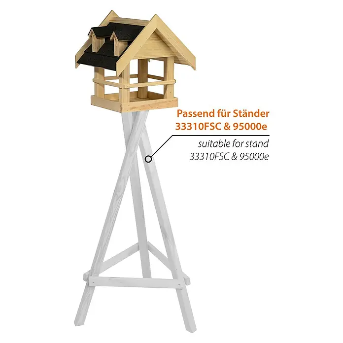 Dobar Vogelhaus Noir - Holz, Braun/Schwarz - Dieses Bild zeigt ein hölzernes Vogelhaus auf einem Ständer, ideal, um Wildvögel anzulocken und den Garten zu verschönern.