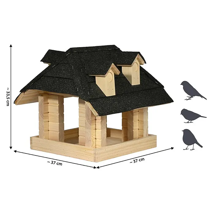 Dobar Vogelhaus Nero - Holz, Natur/Schwarz - Nahaufnahme eines Vogelhauses mit schwarzem Dach, Holzdetails und einer stabilen, einladenden Struktur für Wildvögel.