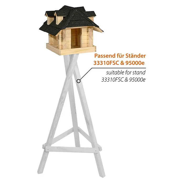 Dobar Vogelhaus Nero - Holz, Natur/Schwarz - Hübsches Vogelhaus aus Holz mit Ständer, ideal zum Aufstellen im Garten und zur Fütterung von Wildvögeln.