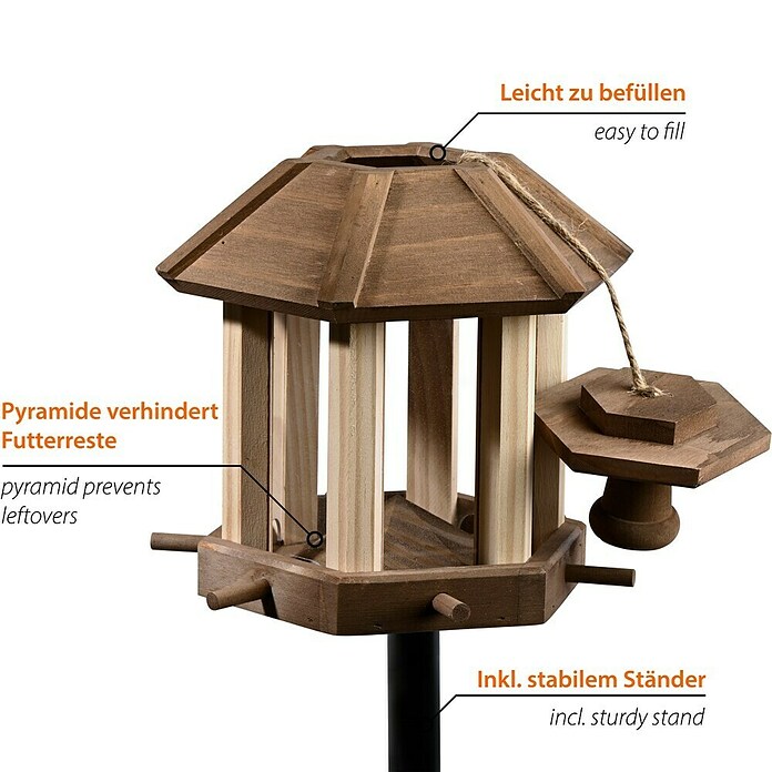 Dobar Vogelfutterhaus Benny Brunch Macchiato (Braun/Natur, Holz, ca. 20,5 x 17 x 123,5 cm) | BAUHAUS