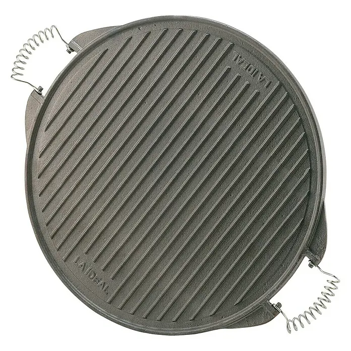 Garcima Grillplatte - Durchmesser: 42 cm - Graue gusseiserne Grillplatte mit diagonalen Rillen und spiralförmigen Griffen für einfaches Grillen und Wenden.