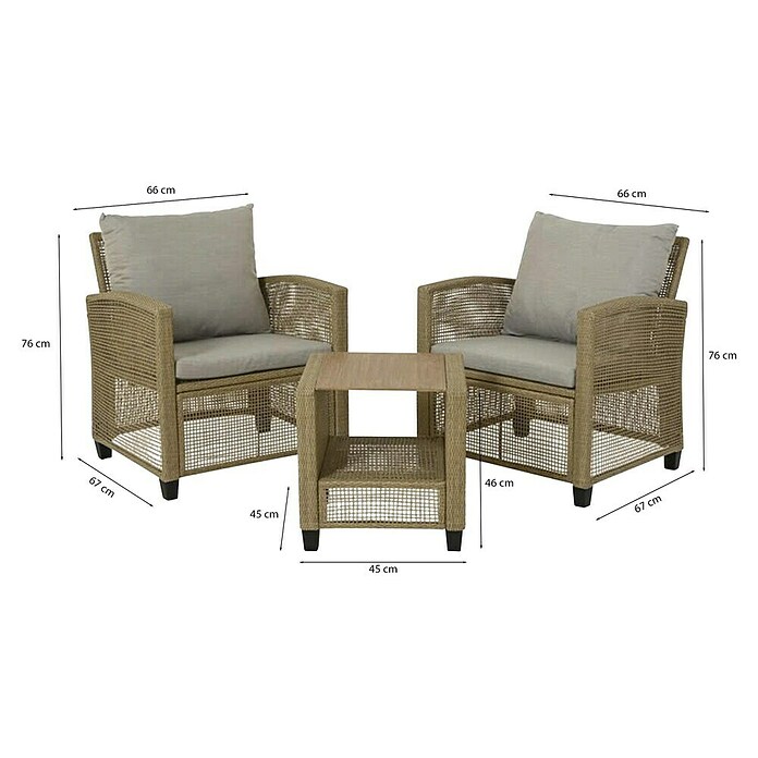 Conjunto de muebles Alicante (3 pzs., Acero/Poliéster, Marrón) | BAUHAUS