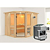 Karibu Systemsauna Amelia 3 (Mit Saunaofen 9 kW inkl. Steuerung Easy, Mit Dachkranz und Beleuchtung, 196 x 231 x 198 cm)
