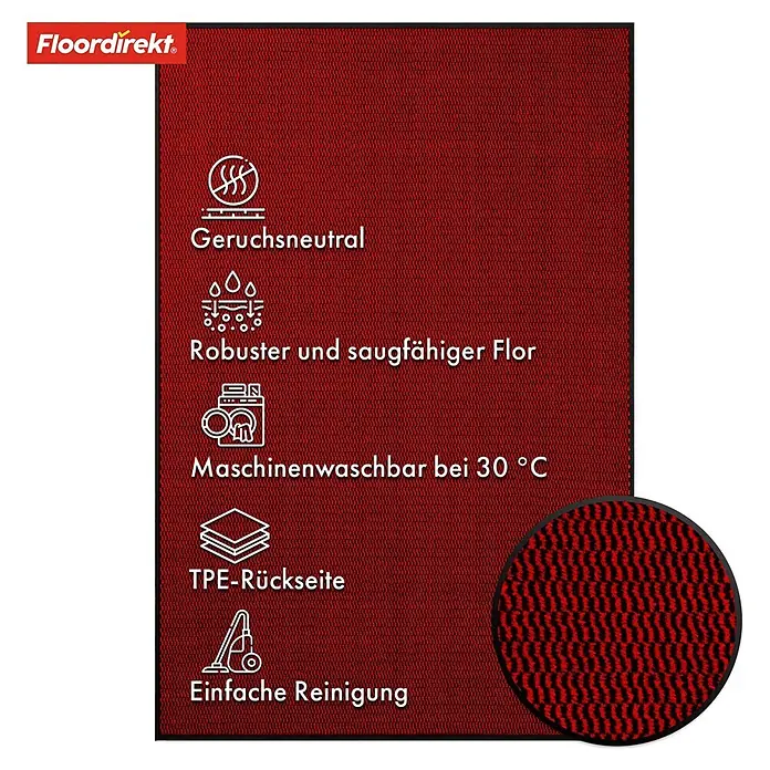 Fußmatte Sky Novo - Rot, 120 x 80 cm, Material Nutzschicht: 100 % Polypropylen - Die Fußmatte in Rot ist geruchsneutral, robust, saugfähig und bei 30 °C maschinenwaschbar. Sie hat eine TPE-Rückseite und ist leicht zu reinigen.