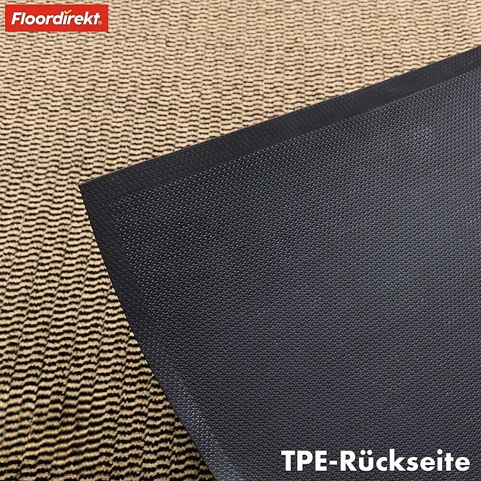 Fußmatte Sky Novo - Ocker, 120 x 80 cm, Material Nutzschicht: 100 % Polypropylen - Abbildung einer TPE-Rückseite einer Fußmatte mit OEKO-TEX® Zertifikat, präsentiert von Floordirekt.
