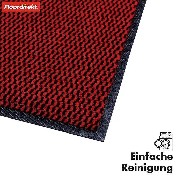 Fußmatte Sky Novo - Rot, 120 x 80 cm, Material Nutzschicht: 100 % Polypropylen - Ein roter und schwarzer Fußabtreter mit dem "Floor direkt"-Logo. Der Teppich ist leicht zu reinigen.
