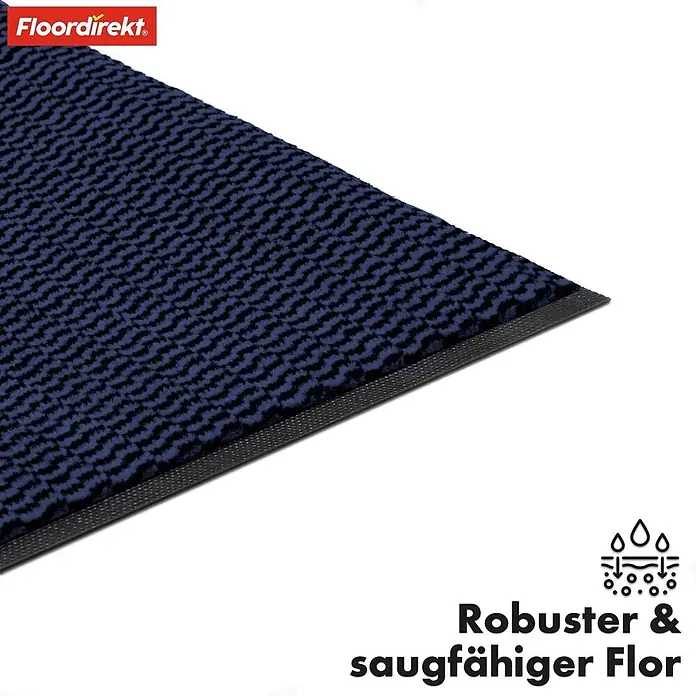 Fußmatte Sky Novo - Blau, 120 x 80 cm, Material Nutzschicht: 100 % Polypropylen - Nahaufnahme einer dunkelblauen Fußmatte mit saugfähiger Oberfläche und schwarzer Umrandung von Floordirekt.