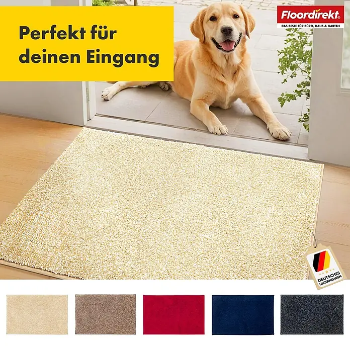 Schmutzfangmatte Nasa - 80 x 50 cm, Beige, Material Nutzschicht: 100 % Polyester - Fußmatte in verschiedenen Farben mit dem Text "Perfekt für deinen Eingang" und dem Logo von Floordirekt.
