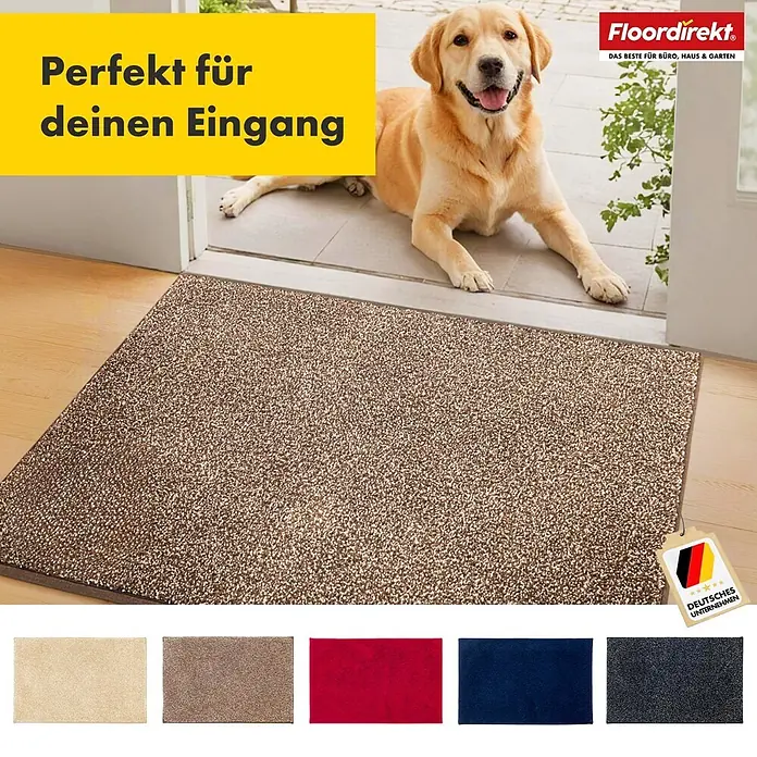 Schmutzfangmatte Nasa - 120 x 80 cm, Braun, Material Nutzschicht: 100 % Polyester - Fußmatte in Braun vor einer Tür mit einem Hund. Ideal für den Eingangsbereich und schützt vor Schmutz.