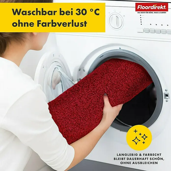 Badteppich Nasa - 50 x 80 cm, Rot, 100% Polyester - Waschbare Fußmatte in Rot, ideal für Bad und Küche, pflegeleicht und farbecht. Waschbar bei 30°C.