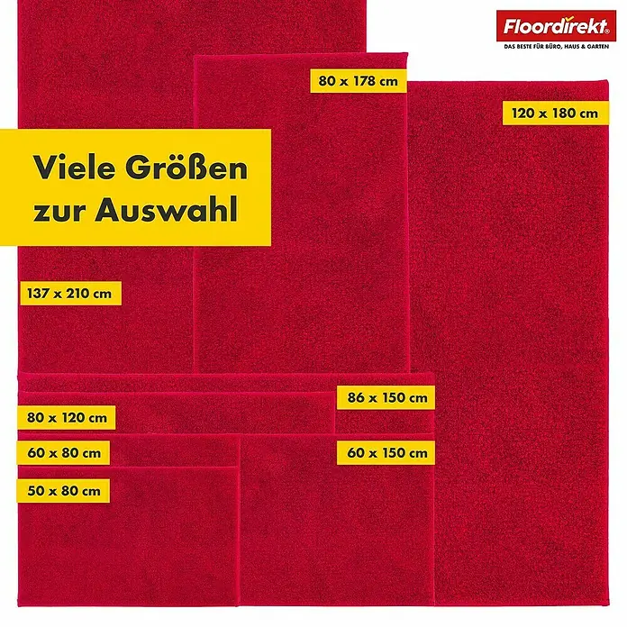 Badteppich Nasa - 50 x 80 cm, Rot, 100% Polyester - Rote Fußmatten in verschiedenen Größen von Floordirekt, ideal für Büro, Haus und Garten.