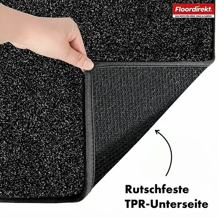 Schmutzfangmatte Nasa - 120 x 80 cm, Anthrazit, Material Nutzschicht: 100 % Polyester - Bild einer Fußmatte mit rutschfester TPR-Unterseite. Die Matte ist schwarz und hat eine unregelmäßige Textur.