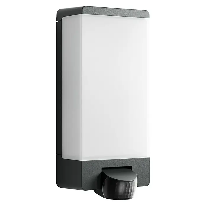 Steinel Außenwandleuchte L 14 - 12,5 x 7 x 27 cm, Anthrazit, IP44, Mit Bewegungsmelder - Moderne Außenleuchte in Anthrazit mit Bewegungsmelder für mehr Sicherheit und Komfort im Außenbereich.