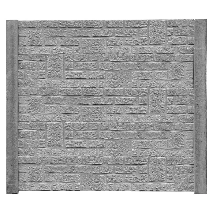 Beckers Betonzaun Zaunelement Standard Romania Motiv - 200 x 38,5 cm, Beton, Betongrau - Ein graues Steinpaneel mit einem strukturierten Ziegeldesign und stabilen Rahmen. Ideal für Wandverkleidungen im Innen- und Außenbereich.