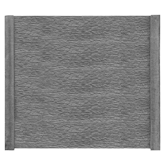 Beckers Betonzaun Zaunelement Standard Rockstone Motiv - 200 x 38,5 cm, Beton, Betongrau - Graue Steinwand mit vertikalen Betonrahmen. Ein modernes und robustes Element für Innen- oder Außenbereiche, das Struktur und Eleganz vereint.