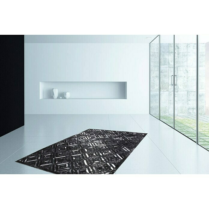 Kayoom Echtlederteppich DazzleSchwarz/Silber, L x B: 230 x 160 cm, 100 % Leder Use Shot