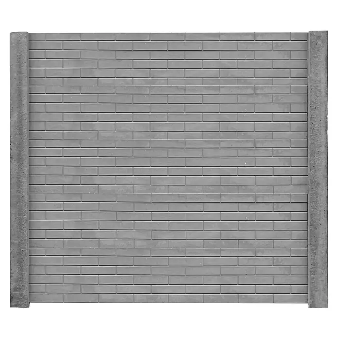 Beckers Betonzaun Zaunelement Standard Stein glatt - 200 x 38,5 cm, Beton, Betongrau - Graue Ziegelwand mit Betonpfeilern, die eine robuste und moderne Ästhetik für den Außenbereich bietet. Ideal für Gärten und gewerbliche Bereiche.