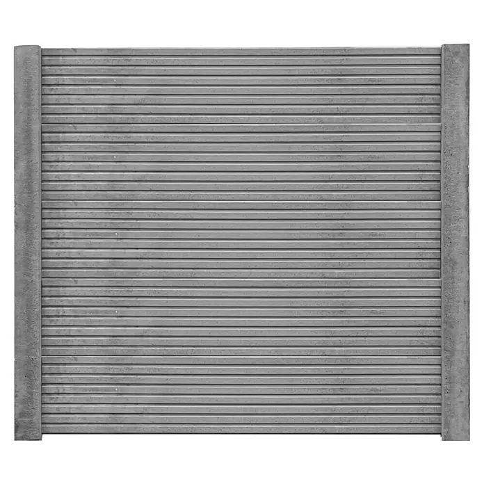 Beckers Betonzaun Zaunelement Klassik Linear Motiv - 200 x 38,5 cm, Beton, Betongrau - Graue Rolltor-Textur mit horizontalen Linien, ideal für industrielle Hintergründe und architektonische Visualisierungen.