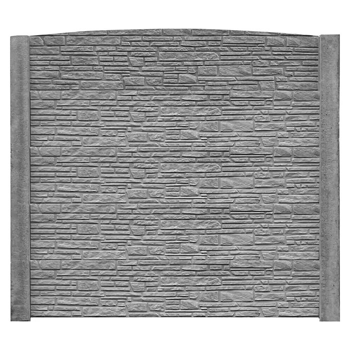 Beckers Betonzaun Abschlussplatte Standard Montanabogen - 200 x 45 cm, Beton, Betongrau - Graue Mauer mit Steinmuster und Betonpfosten, ideal als Gartenzaun oder dekorative Wand. Die robuste Bauweise bietet Schutz und Privatsphäre.