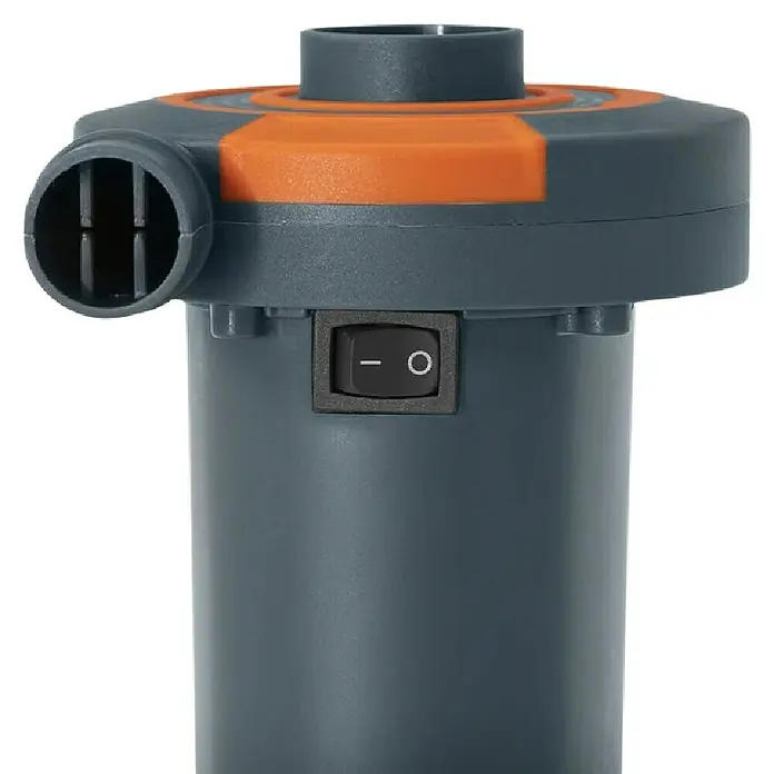 Elektropumpe - 12 V, Max. Fördermenge: 680 l/min - Nahaufnahme einer grauen und orangefarbenen elektrischen Luftpumpe mit einem Ein-/Ausschalter.