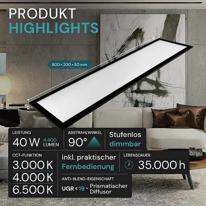 Luxula LED-Deckenleuchte - 40 W, Schwarz, Mehrfarbig