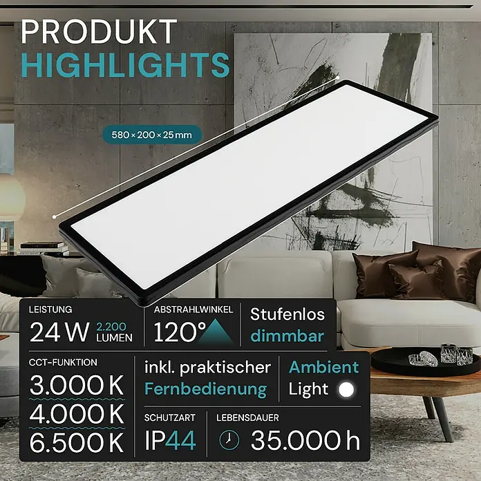 Luxula LED-Deckenleuchte - 24 W, Schwarz, Mehrfarbig