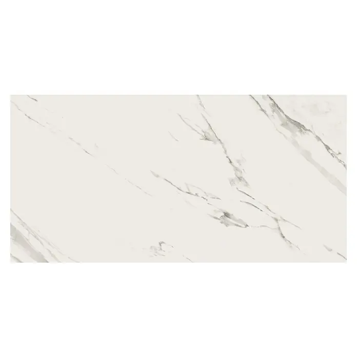 Feinsteinzeugfliese Calaccata Mistari - 59,8 x 119,8 cm, Weiß, Seidenmatt - Elegante Marmorfliese mit feinen grauen Adern. Die polierte Oberfläche verleiht jedem Raum einen Hauch von Luxus und Exklusivität.