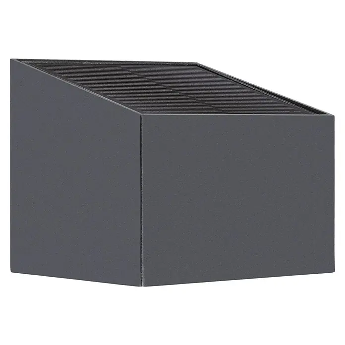 BAUHAUS LED-Solar-Außenwandleuchte Umea - 1,8 W, Aluminium, Warmweiß, Anthrazit - Ein quadratischer, anthrazitfarbener Briefkasten mit geneigtem Dach und horizontalen Lamellen. Ideal für moderne Hauseingänge.