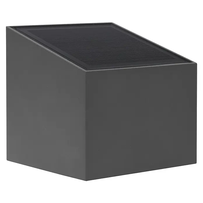 BAUHAUS LED-Solar-Außenwandleuchte Umea - 1,8 W, Aluminium, Warmweiß, Anthrazit - Graue Solarleuchte mit geneigter Oberseite, ideal für den Außenbereich zur energiesparenden Beleuchtung von Wegen und Gärten.