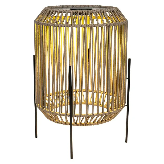 BAUHAUS Solar-Dekoleuchte Laterne - 0,06 W, L x B x H: 43,5 x 43,5 x 61 cm, Anthrazit, IP44 - Eine stilvolle Laterne mit Seil-Design und schlanken Metallbeinen, die warmes Licht ausstrahlt. Perfekt für den Außenbereich.