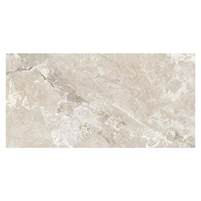 Feinsteinzeugfliese Vilroy Cream - 59,8 x 119 cm, Grau, Matt - Elegante Marmorfliese in Beige mit zarten weißen Adern für stilvolle Innenräume. Die Fliese besticht durch ihre natürliche Optik.