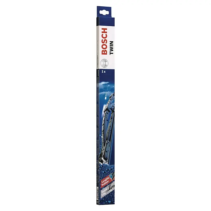Bosch Scheibenwischer TWIN - Länge: 380 mm, Metall, 380 U - Abbildung einer Bosch Twin Scheibenwischerverpackung.