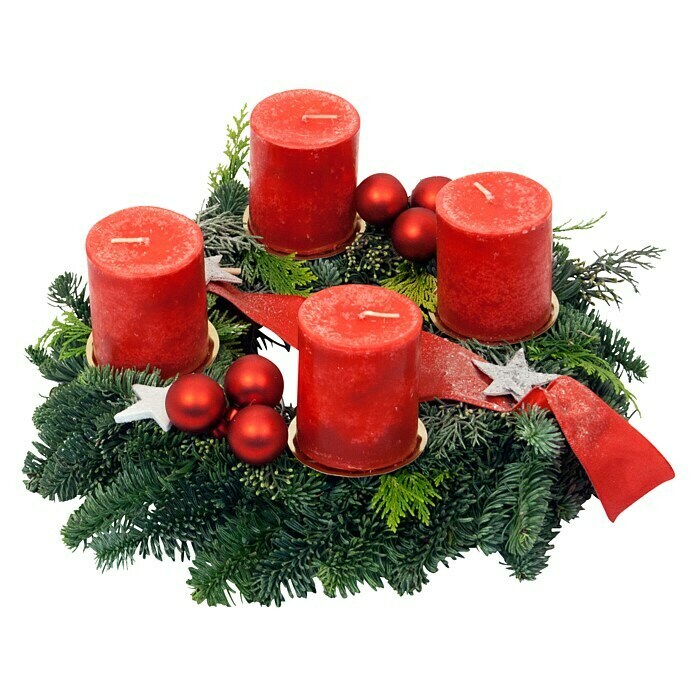 Adventsgesteck (Koniferen-Mix, Durchmesser: 30, Dekoriert)