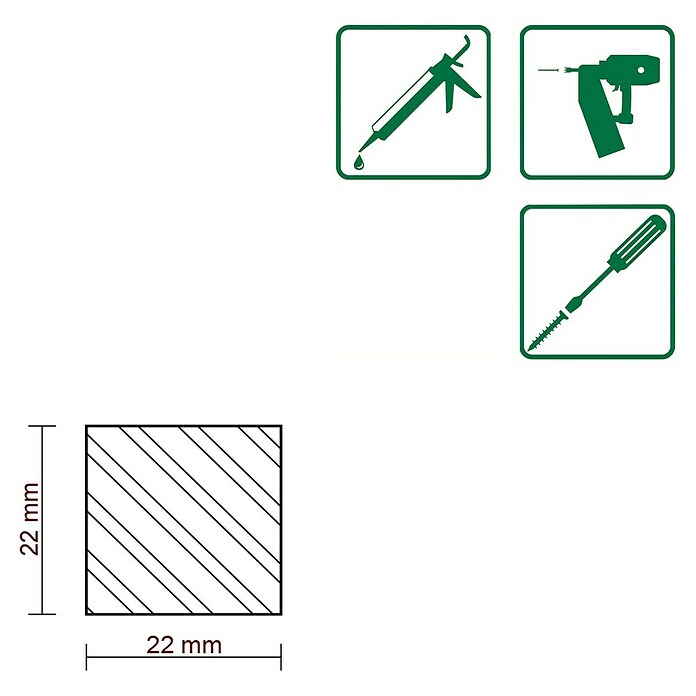 FLACHLEISTE LAERCHE ROH 22X22mm 100cm