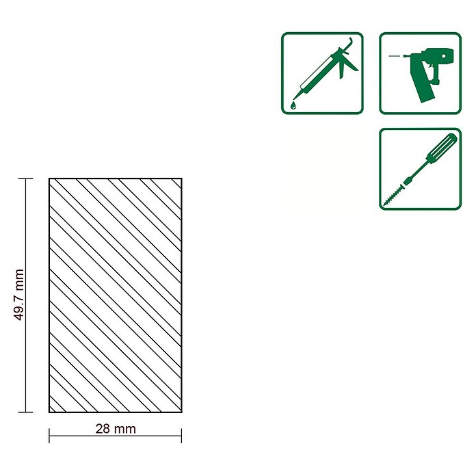 FLACHLEISTE LAERCHE ROH 28X49,7mm 100cm