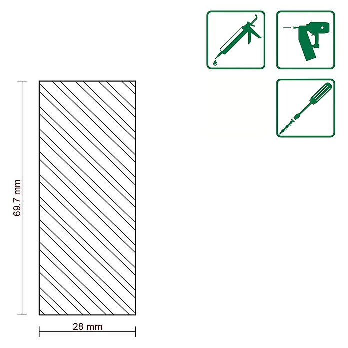 FLACHLEISTE LAERCHE ROH 28X69,7mm 100cm