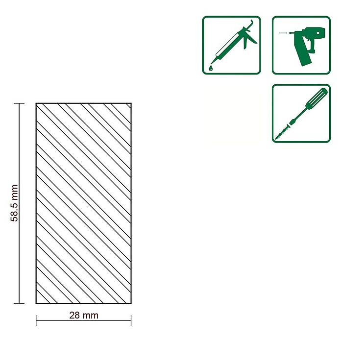 FLACHLEISTE LAERCHE ROH 28X58,5mm 200cm