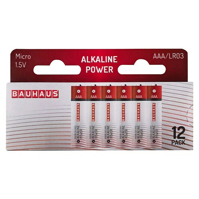 BAUHAUS Alkaline-Batterie Power (Micro AAA, Alkali-Mangan, 1,5 V, 12 Stk.) | BAUHAUS