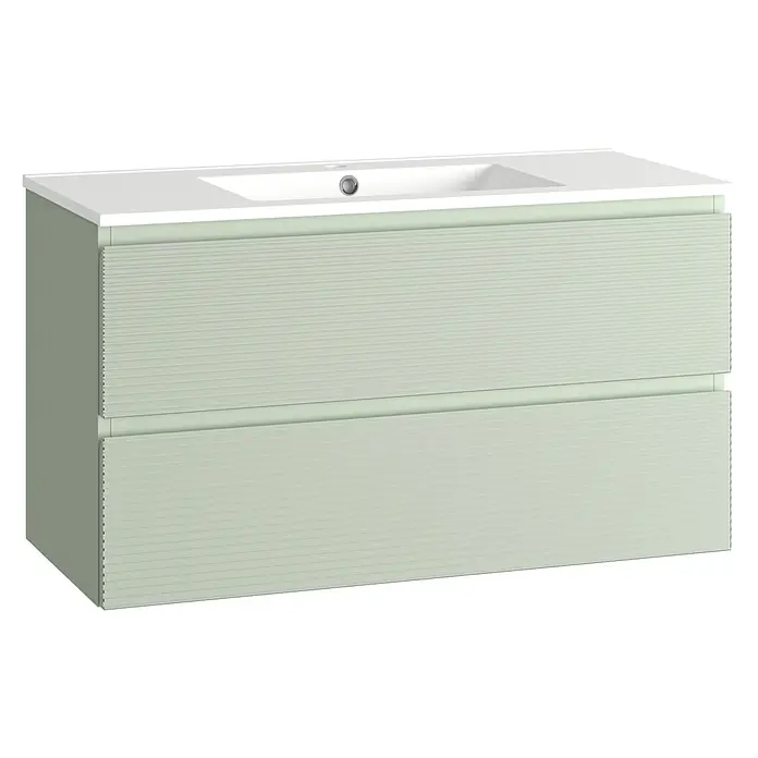 Mueble bajo de lavabo Cristal 2 cajones - L x An x Al: 45 x 80 x 60 cm, Verde atlántico, Número de cajones: 2 ud. - Un moderno mueble de baño en un suave color verde, con dos cajones y un lavabo blanco. Diseño práctico para cualquier baño.