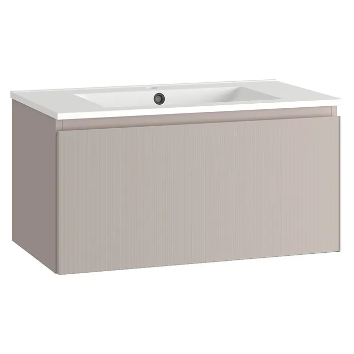 Mueble bajo de lavabo Cristal - L x An x Al: 45 x 80 x 40 cm, Rosa, Número de cajones: 1 ud. - Primer plano de un mueble de baño con lavabo, mostrando un accesorio de baño moderno y elegante.