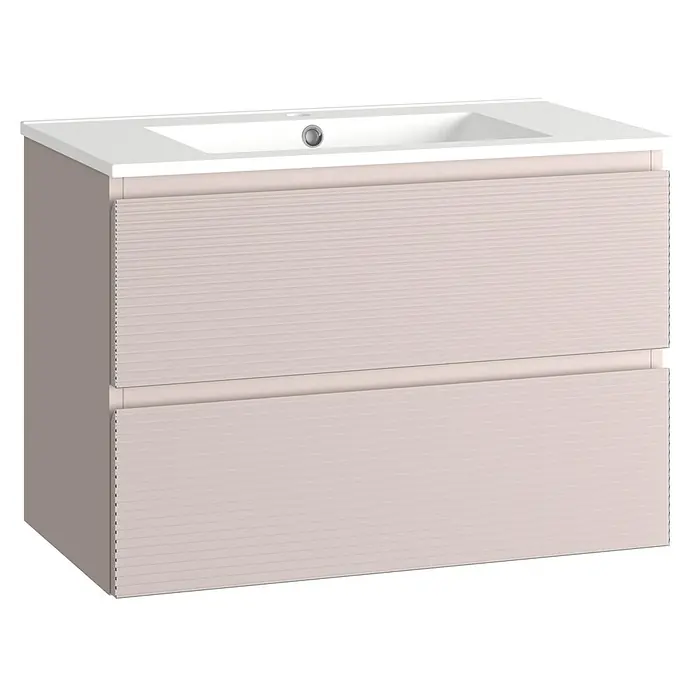 Mueble bajo de lavabo Cristal 2 cajones - L x An x Al: 45 x 80 x 60 cm, Rosa, Número de cajones: 2 ud. - Un mueble de baño con lavabo y dos cajones en un diseño moderno. Los cajones tienen líneas horizontales.