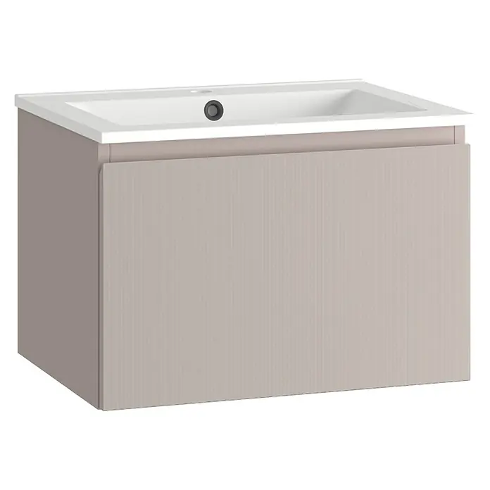Mueble bajo de lavabo Cristal - L x An x Al: 45 x 60 x 40 cm, Rosa, Número de cajones: 1 ud. - Aquí hay un moderno mueble de baño color taupe con un elegante lavabo blanco. Ideal para baños modernos y elegantes.